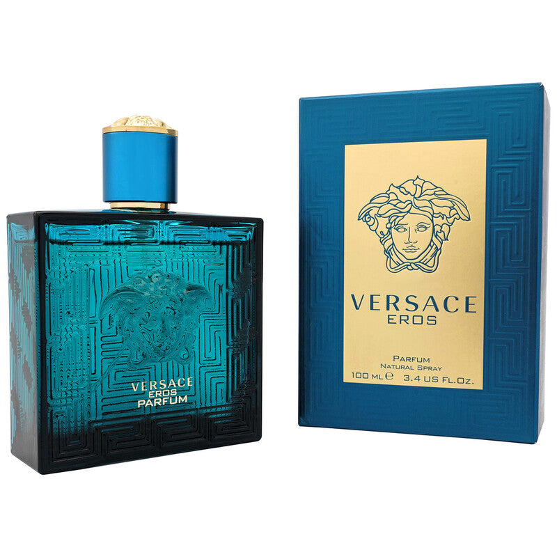 Versace Eros perfume bottle and packaging on a white background