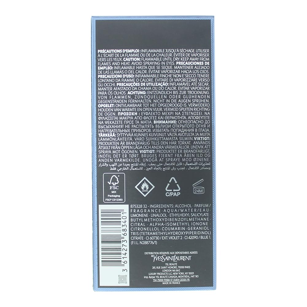 Back label of a perfume bottle with text and symbols on a white background