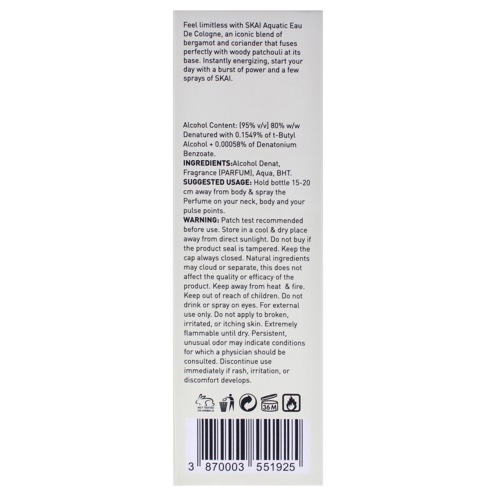 BellaVita Luxury SKAI Aquatic Eau de Cologne Unisex Spray