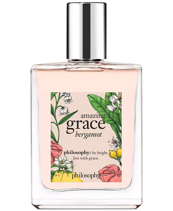 Perfume bottle labeled 'amazing grace bergamot' by philosophy on a white background