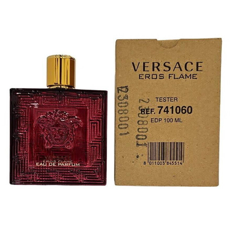 Versace Eros Flame perfume bottle and packaging on a white background