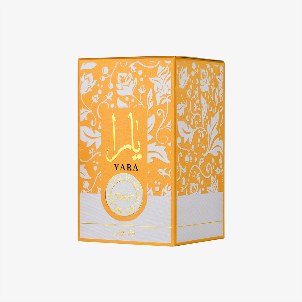 Yara product packaging with decorative patterns on a white background
