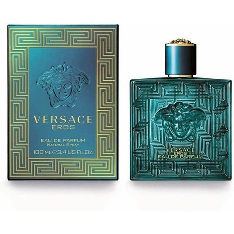Versace Eros perfume bottle and packaging on a white background